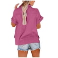thumbnail image 4 of fheaev Button Up Shirts For Women Roll Up Short Sleeve Button Down Cotton Linen T-Shirts With Pocket V-Neck Work Tunics Blouse Collared Tops, 4 of 9
