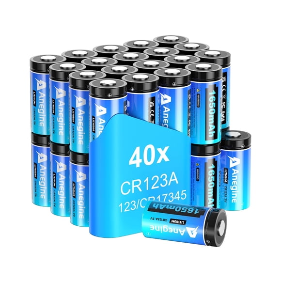 anegine CR123A 3V Lithium Battery 1650mAh, 123A Lithium Batteries 10 Years Shelf Life CR123 3 Volt High Power CR17345 CR17335 Non-Rechargeable | Ultr