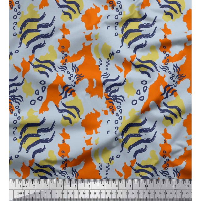 Soimoi Orange Silk Fabric Leopard & Wild Animal Skin Printed Fabric 1 Yard 42 Inch Wide