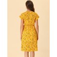thumbnail image 4 of INSPIRE CHIC Women's V Neck Floral Ruffle Trim Cuff  Wrap Midi Dress, 4 of 6