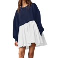 thumbnail image 1 of Womens Oversized Sweatshirt Dress Long Flowy Patchwork Pullover Tops Cute Drop Shoulder Sweatshirts Fall Long Sleeve Mini Dress Teen Girls Crewneck Solid Tunic Pleated Loose Clothing Beig, 1 of 5