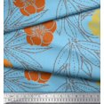thumbnail image 3 of Soimoi Blue Rayon Crepe Fabric Leaves & Floral Hand Drawn Print Fabric by the Yard 46 Inch Wide, 3 of 3