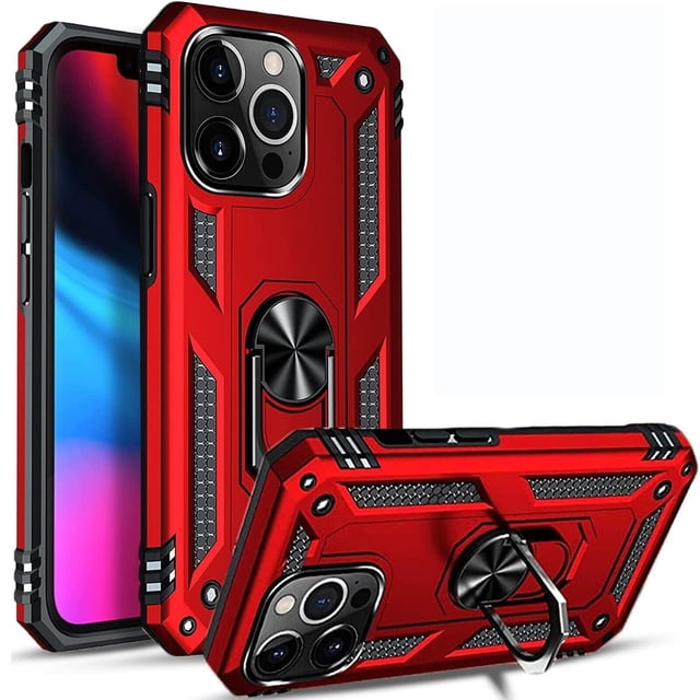 Supershield Armor-X Rugged iPhone 11 Pro Case with Ring Holder in red, featuring a durable design for protection against drops and scratches. The case includes an integrated ring holder for a secure grip and hands-free viewing, and is compatible with magnetic car mounts. Precision cutouts ensure easy access to all buttons and ports.
