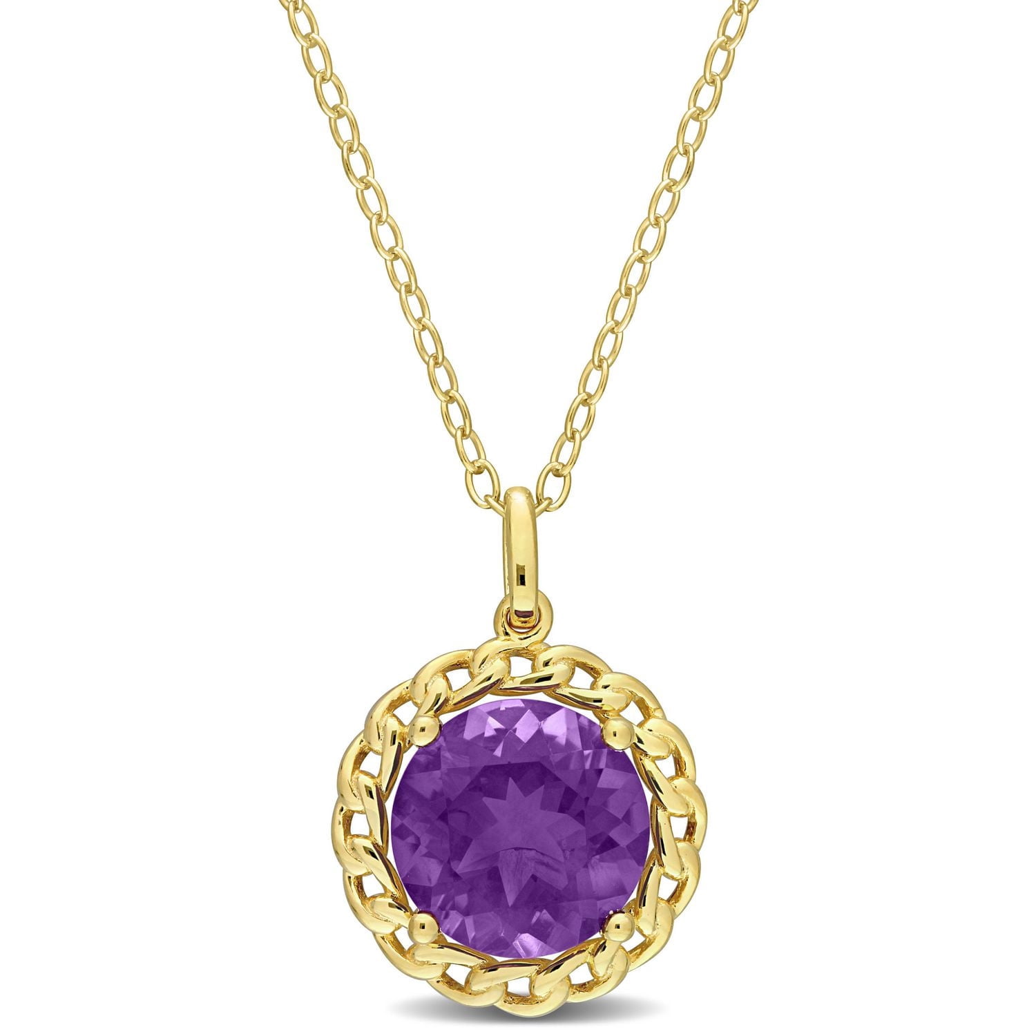 Collier maillon tressé à auréoles Miabella avec 2-1/4 Carat PBT d'Améthyste en Argent Sterling Plaqué Jaune