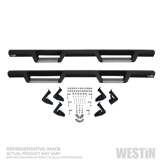 Westin Automotive Nerf Bar 56-138352 HDX; With Drop Down Steps; 3 Inch Square Straight; Powder Coated; Black; Stainless Steel; With Welded End Caps; Rocker Panel Mount