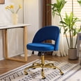 thumbnail image 1 of Ktaxon Office Desk Chair Adjustable Flannel Computer Task Chair Small Rolling Vanity Stool with Wheels for Study Make-up Dressing Room Navy Blue, 1 of 9