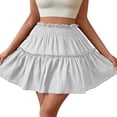 thumbnail image 1 of JFHHQ Robe Courte Unie Élégante pour Femme Mode Unie Taille Haute Décontractée Jupe à Volants pour Tous les Jours S Blanc, 1 of 7