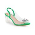 thumbnail image 1 of BLISSFUL STEP Women's Clear Slingback Rhinestone Peep Toe Block Heels Sandals Green (Size 9), 1 of 4