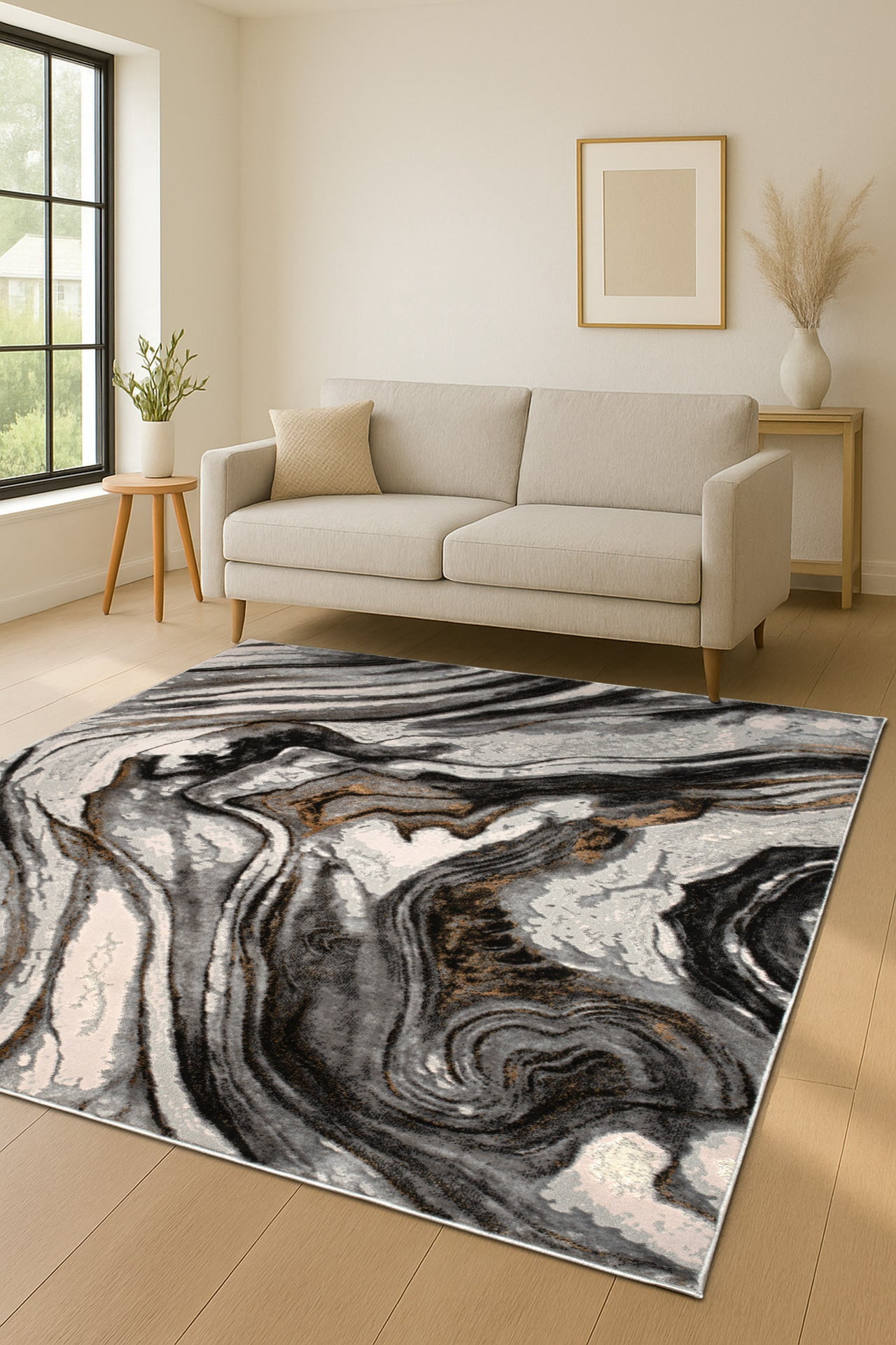 LaDole Rugs 3x5 ft Modern Earth Abstract Area Runner Rug | Contemporary Small Carpet For Entry Way, Hallway, Home Office, Entrance Indoor Floor Décor | Grey Ivory