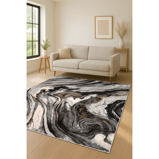 LaDole Rugs 4x6 ft Modern Earth Abstract Area Rug | Contemporary Small Carpet For Bedroom, Living Room, Kitchen, Entry Way, Indoor Floor Décor | Grey Ivory