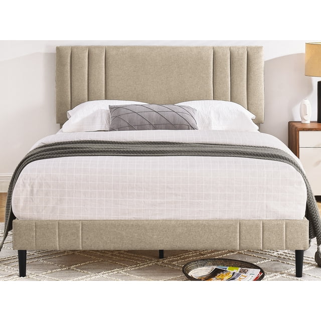 DeCoro Chicago Modern Tufted Upholstered Platform King Size Bed Frame, Linen