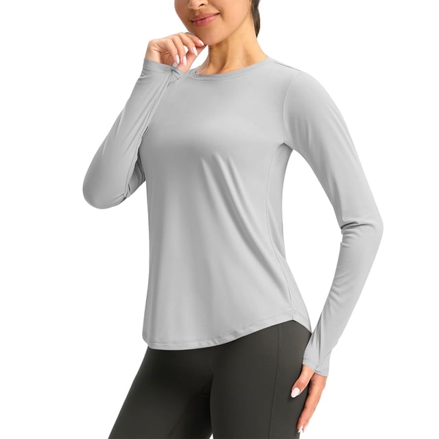 Besolor Hauts d'Entraînement pour Femmes à Manches Longues Légers UPF50+ Protection Solaire UV Course Randonnée Chandails Athlétiques de Gym