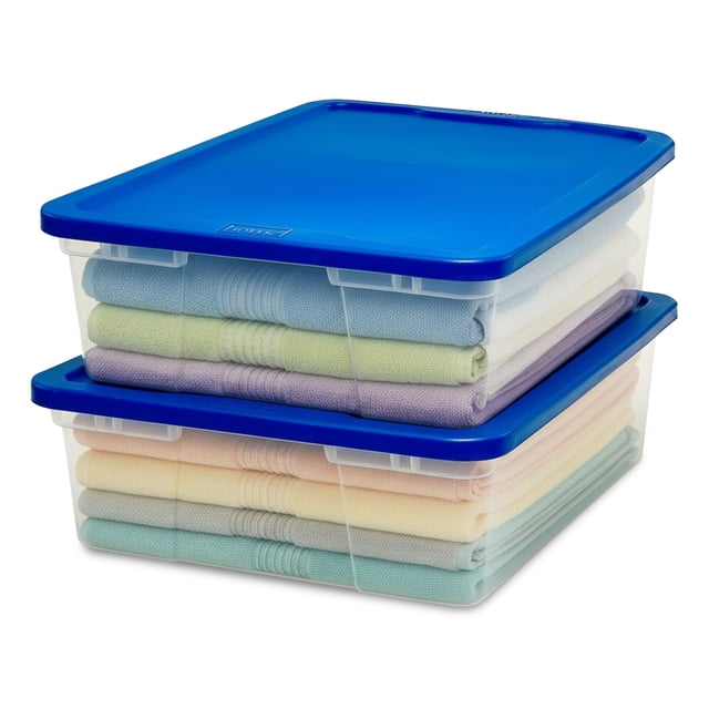 Homz Bac de Rangement en Plastique Transparent à Verrouillage par Pression de 28 Qt avec Couvercle, (Lot de 2)