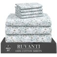 thumbnail image 1 of RUVANTI 7 Pcs Cotton Sheets - 100% Natural Cotton Soft, Lightweight & Breathable Crispy Percale Bed Sheets, Split King Sheets for Adjustable Bed 16" Deep Pockets, Fleur & Field, 1 of 8