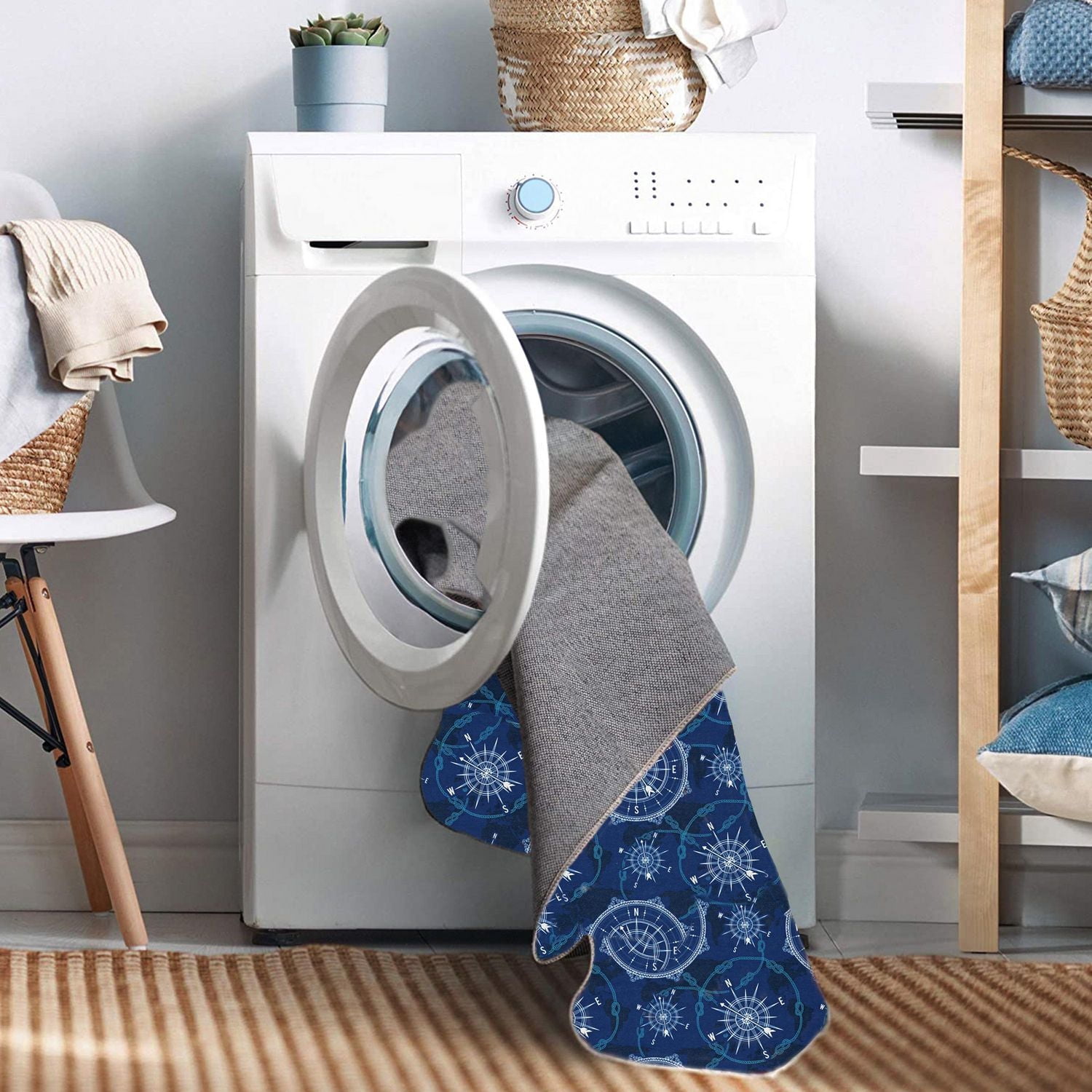 Tapis d'appoint lavable Simon 3 pi x 5 pi bleu et ivoire