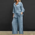 thumbnail image 2 of Miqool 2 Piece Sets for Women Summer Tracksuits Button Down Oversized Shirts and Wide Leg Long Pants Two Piece Lounge Sets Matching Outfits with Pockets, 2 of 6