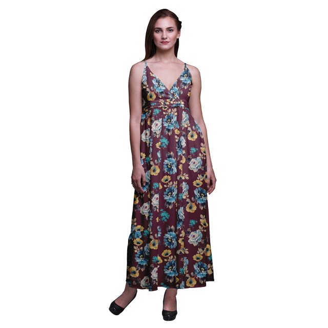 Bimba Floral Printed Adjustable Spaghetti Strap Long Maxi Dress Summer Beachwear-XX-Large