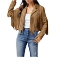 thumbnail image 1 of Kcodviy Femmes Veste Mignonne en Faux Suède à Franges Vestes en Cuir à Franges Moto Chandail à Capuchon à Col Roulé pour Femmes Veste Manche Décontractée Manteaux Courts, 1 of 8