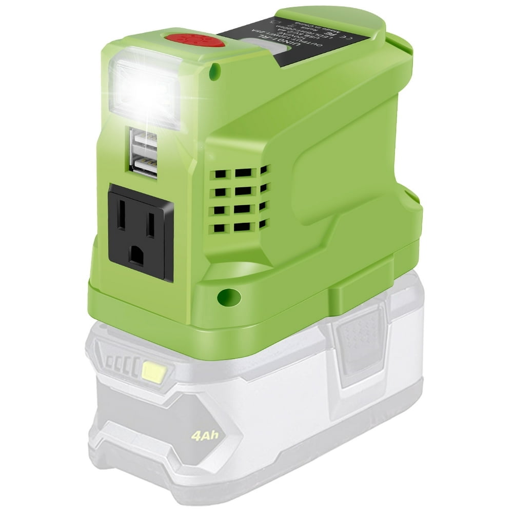 150W Power Inverter Compatible with Ryobi 18V Battery Power Inverter 18V to 110V 120V Portable Station Supply Charger with AC Outlet and Dual USB Output LED Light for Outdoor Camping