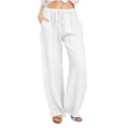 thumbnail image 1 of Dealovy Womens Cotton Linen Pants Elastic High Waisted Drawstring Wide Leg Solid Color Summer Lounge Trousers, 1 of 5