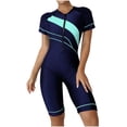 thumbnail image 2 of cllios One Piece Swimsuit Women Rash Guard Swimwear Tummy Control Zipper Surfing Short Sleeve Athletic Bathing Suits, 2 of 6