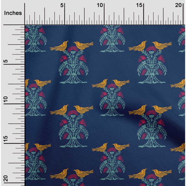 oneOone Cotton Flex Fabric Bird & Tree Block Fabric Prints By Yard 40 Inch Wide