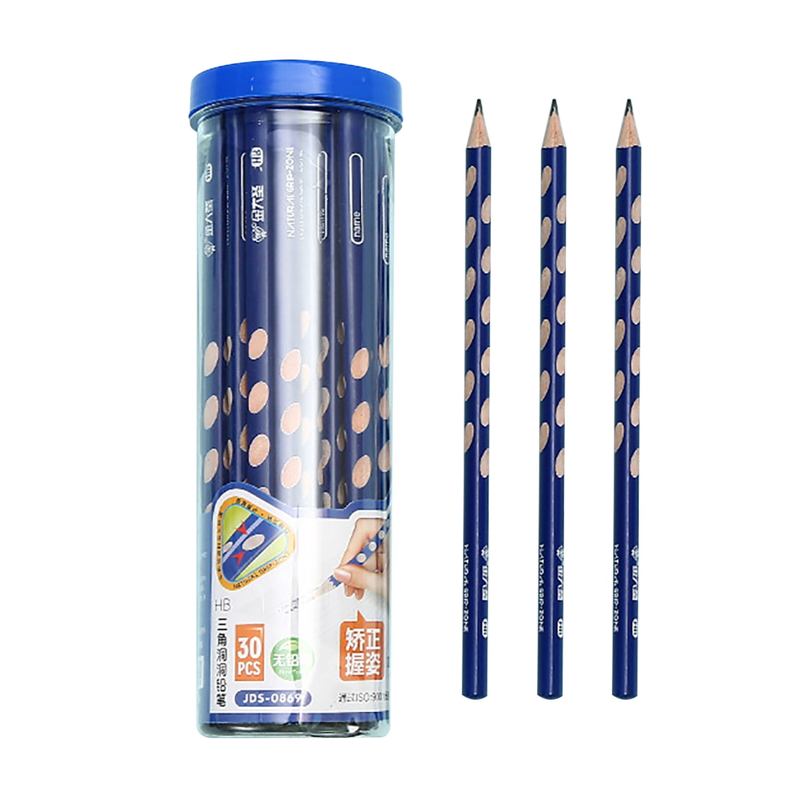 Fesfesfes Posture Correction Pencils 30-Pack Triangular Writing Tools School Supplies for Handwriting Training Non-slip Grooves Elementary School Students Learn Writing Pens And Stationery blue