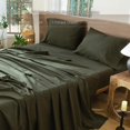 thumbnail image 2 of Bedding Sheet Set Washed Cotton Linen Like Textu Breathable Durable Soft Comfy (Dark Orange Queen), 2 of 7