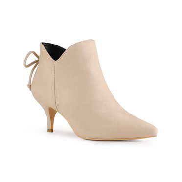 Unique Bargains Pointed Toe Bow Zip Kitten Heel Ankle Booties for Women Black (Size 9)