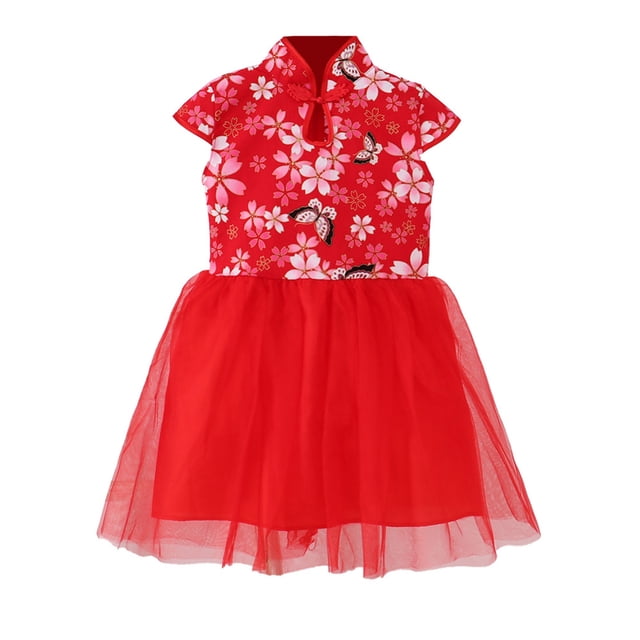 WEAIXIMIUNG Robes pour Enfants Filles Taille 8 Petite Printemps Petite Fille Robe de Fête Robe Qipao Chinoise