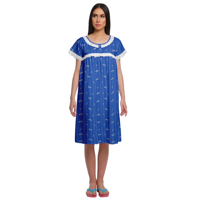 Moomaya Robe de Nuit Imprimée à Manches Courtes Longueur Genou Col Rond Tenue de Sommeil