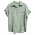 thumbnail image 4 of Women's Solid Color Casual Batwing Sleeve Button Pocket Short Sleeve Shirt, 4 of 4
