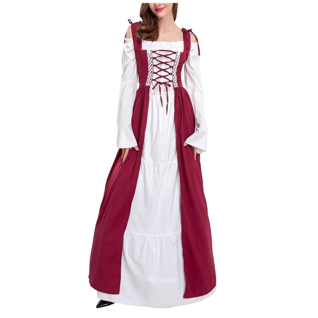 TopLLC Costumes d'Halloween pour Femmes, Robes d'Automne pour Femmes 2022 Mode Femmes Automne Patchwork Décontracté Épaules Dénudées Manches Longues Cosplay Robe Bandage Robe Maxi pour l'Halloween