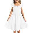 thumbnail image 1 of FFENYAN Robe d'Été pour Filles Couleur Unie Col Carré Sans Manches à Volants Robe Mini Parfaite pour Fêtes Rendez-Vous et Usage Quotidien pour 3-13 Ans, 1 of 9