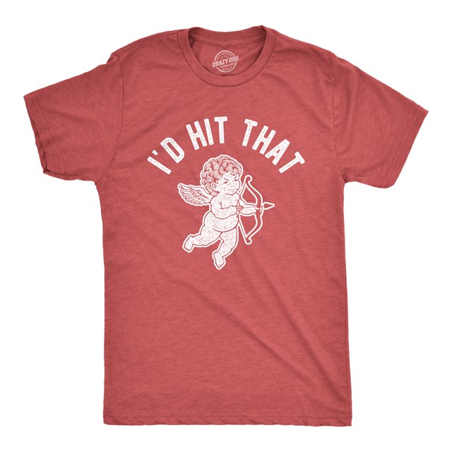 Mens Id Hit That T Shirt Funny Sarcastic Valentines Day Cupid Graphic Novelty Tee (Heather Red) - 3XL