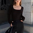 thumbnail image 3 of Fankiway Women'S Threaded Low Neck Long Sleeve Tank top Skinny Bodysuit, 3 of 7