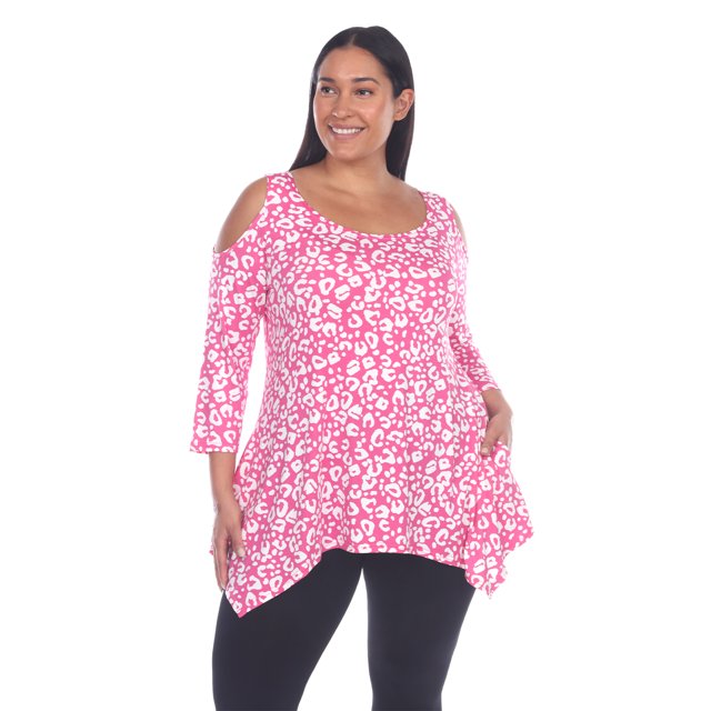 White Mark Tunique à Épaules Dénudées pour Femme à Manches 3/4 Léopard