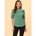 thumbnail image 2 of INSPIRE CHIC Women's Stand Collar Button Down Ruffle Neck Blouse Top, 2 of 5