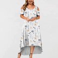 thumbnail image 2 of JULMCOMO Robes Grande Taille pour Femmes 5x Robe d'Été à Épaules Dénudées pour Invitée de Mariage Tendance à Imprimé Floral à Manches Courtes Col Ras du Cou Longue Robe Violet 5TG, 2 of 6