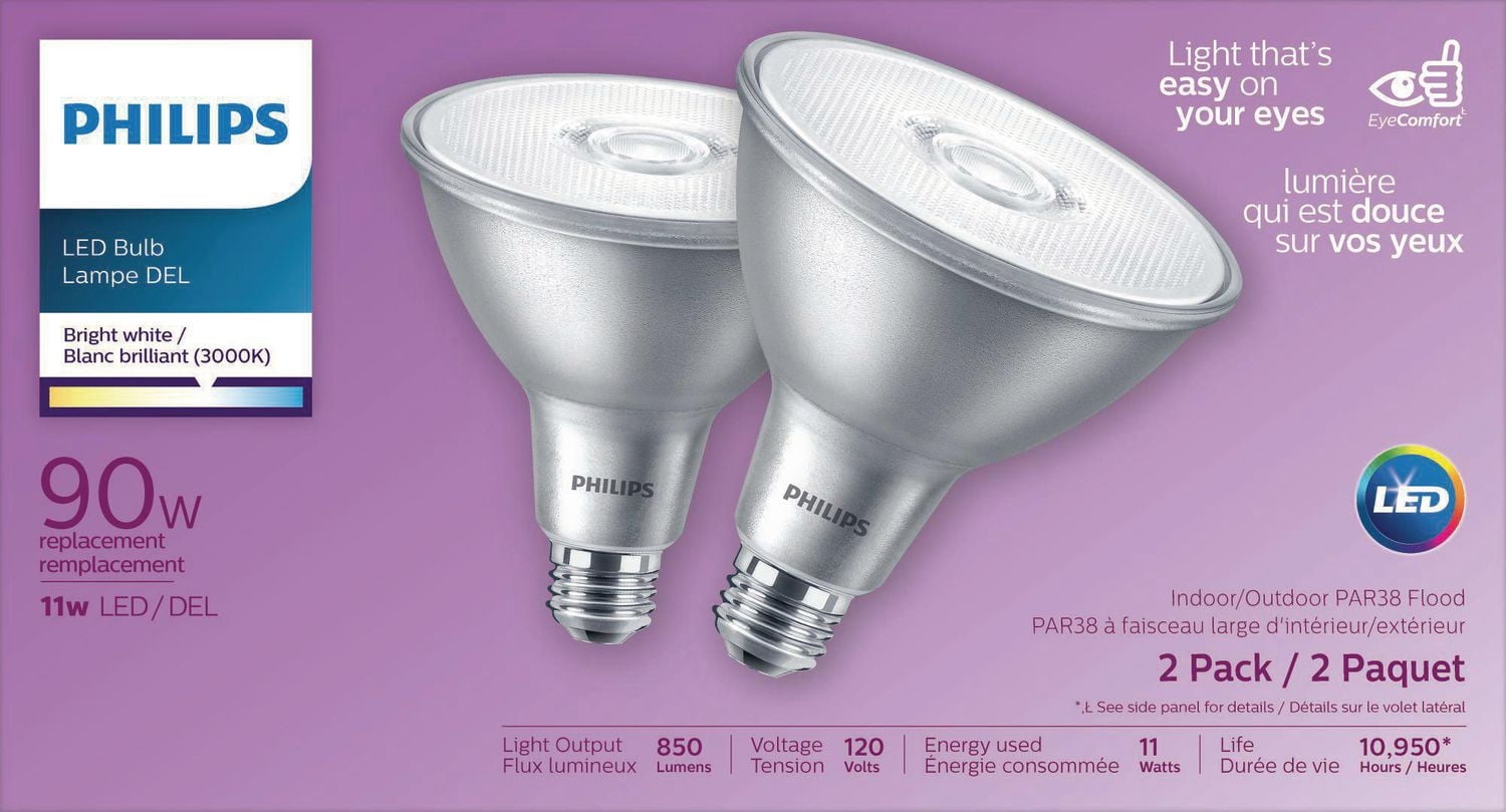 PHILIPS 11W PAR38 Bright White LED Reflector bulbs 2-pack
