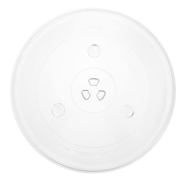 Glass Turntable Tray Microwave Oven Cooking Plate Oven Replacement Tray Plate. A round, transparent glass microwave turntable tray with a smooth surface and three support points visible on the underside. Suitable for heating food evenly in microwave ovens, it measures 31.50 cm in diameter and is made of durable, thickened glass resistant to heat and light impacts. Ideal for microwave parts and oven accessories replacement.
