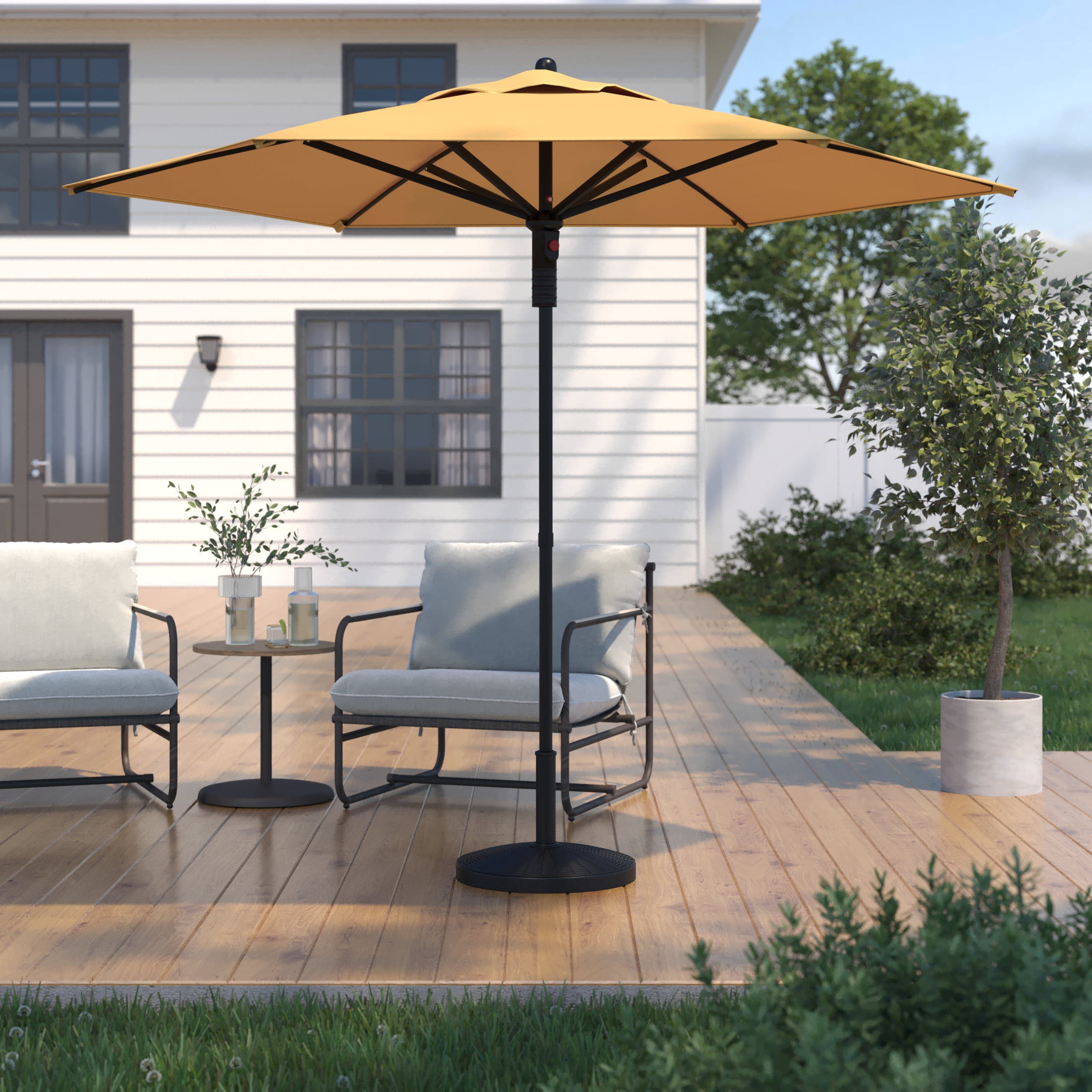 HOMETRENDS 7.5 ft. Round Push-Up Market Patio Umbrella, Yolk