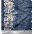 thumbnail image 1 of Soimoi Voile de Coton Bleu Tissu Imprimé Floral Grandiflora Roses au Mètre 42 Pouces de Large, 1 of 5