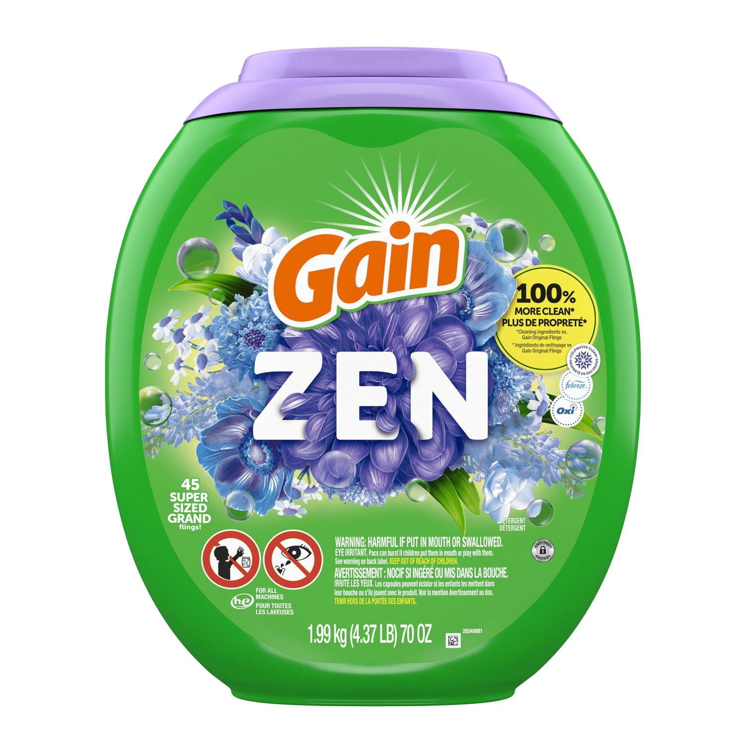 Gain Super Flings Laundry Detergent Pacs, Dewdrop Dream scent, irresistibly clean and fresh washing detergent laundry soap pacs, 45 Count