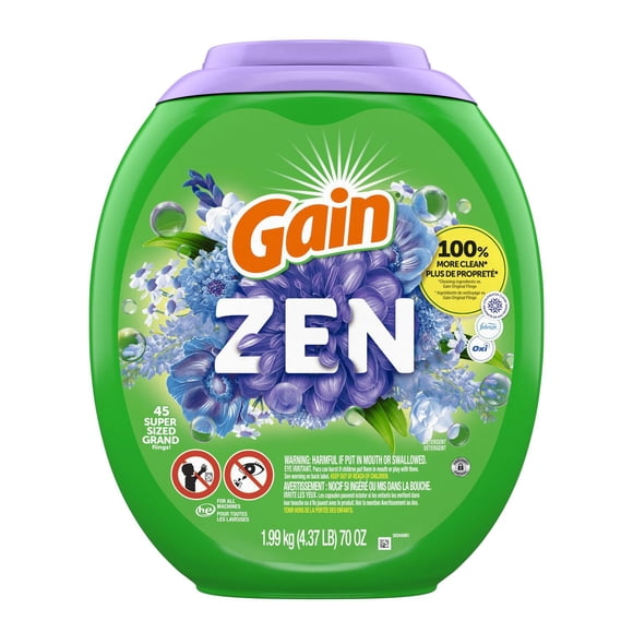 Gain Capsules de Lessive Super Flings, Parfum Rêve de Rosée, pour une Lessive Irrésistiblement Propre et Fraîche, Lot de 45.
