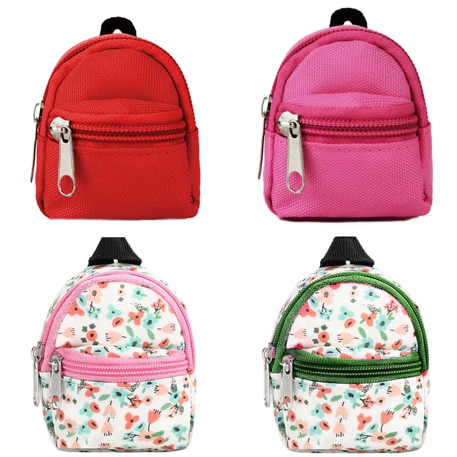 Sac à Dos pour Poupée Mini à Fermeture Éclair 4 Pcs Sac d'École Décontracté Mode pour Poupée Sac d'Accessoires pour Poupée