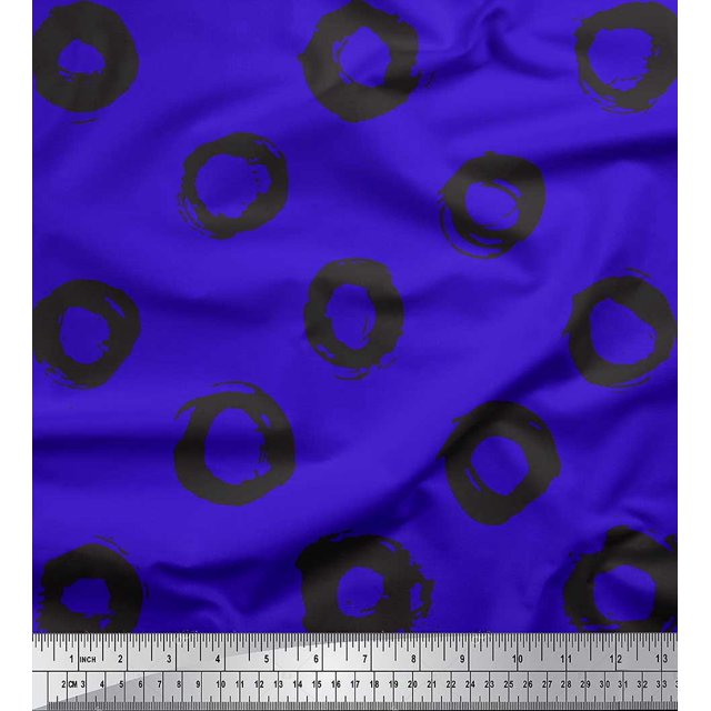Soimoi Blue Cotton Cambric Fabric Line & Circle Geometric Print Sewing Fabric Yard 56 Inch Wide