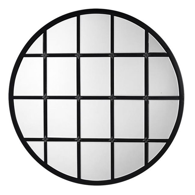 Benzara BM241116 Mirror with Metal Frame & Grid Design, Silver & Black