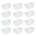 thumbnail image 1 of Sterilite Deep Clear Plastic Storage Bin w/ Clear Lid & Aqua Latch, 12 Pack, 1 of 10