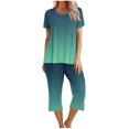 thumbnail image 2 of Offre à Durée Limitée Iumwxz Tenues de Pyjama Décontractées et Fluides Tenues d'Été Mignonnes pour Femmes Imprimé Dégradé Col Rond Manches Courtes Taille Élastique Pantalon Court Tenues pour Femmes Cadeaux de Vacances, 2 of 9